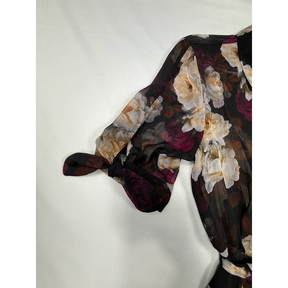 Calvin Klein women's black floral print dress sheer belted waist Sz 8 - Picture 5 of 12